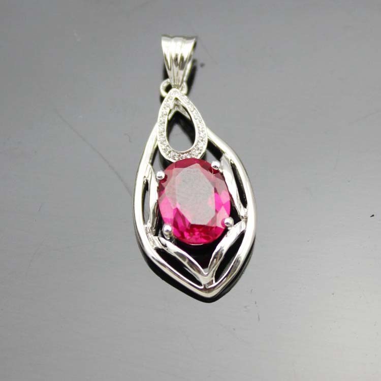 Sterling Silver Oval 7mm x 9mm Amethyst Cubic Zircon Pendant (PSJ0426)