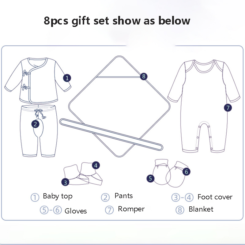 Fashion 8pcs New Born Clothing Sets Cotton Infant Boy Baby Footed Pajamas Romper Gift baby christmas clothes