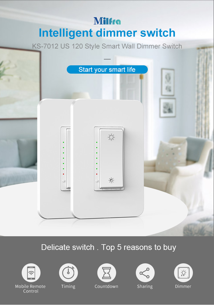 Tuya Wireless Intelligence Smart Wifi Wall Switch 16A FCC Smart Home Dimmer Switch