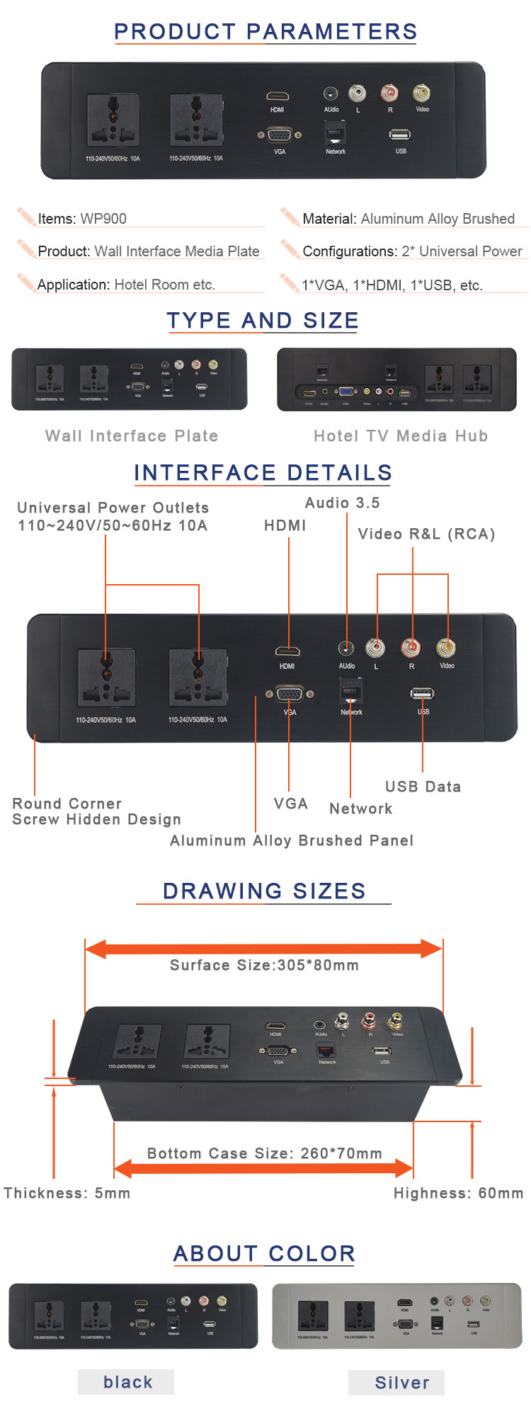 Wall Socket Plate/Smart Office Wall Plate with Power Plug