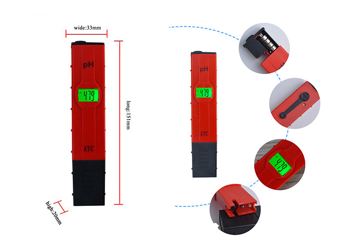 Red Pen Type Digital PH Meter Lightweight With Backlight Temperature Compensation