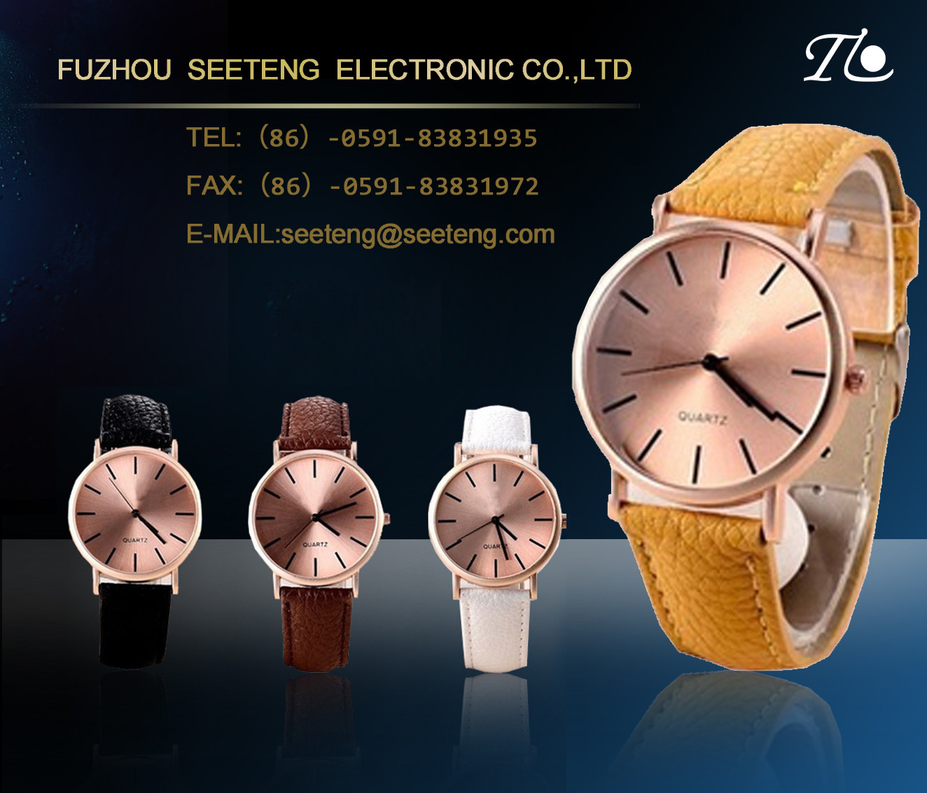 Rose golden case simple style wrist watch with mature color PU leather strap for office ladies