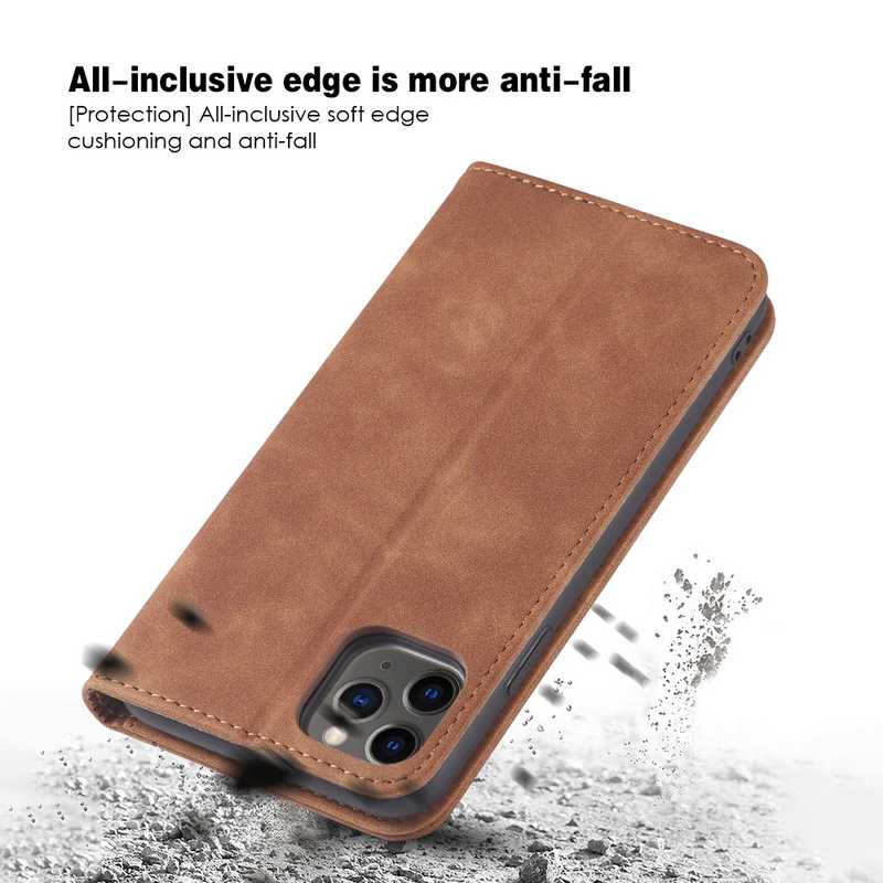 Stylish Magnetic Flip Cover PU Leather TPU Holder Mobile Phone Case for iPhone12 Pro