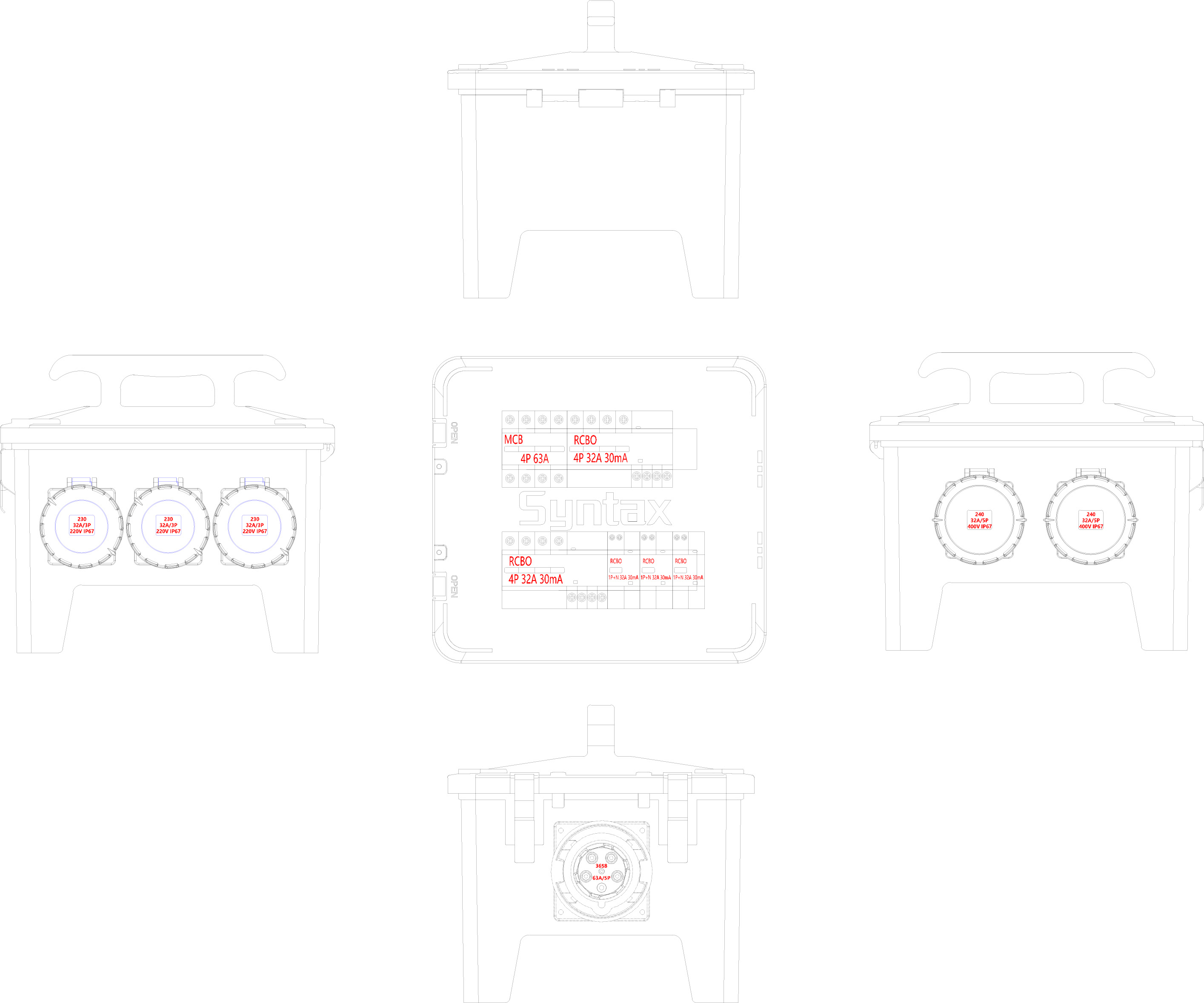 Syntax MP24 Portable Distribution Board 63AMP Three phase Power Distribution Unit IP67 Waterproof