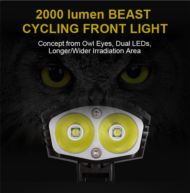 2000 Lumen Electric Bicycle Light Owl Eyes Designed Anodizing Finish