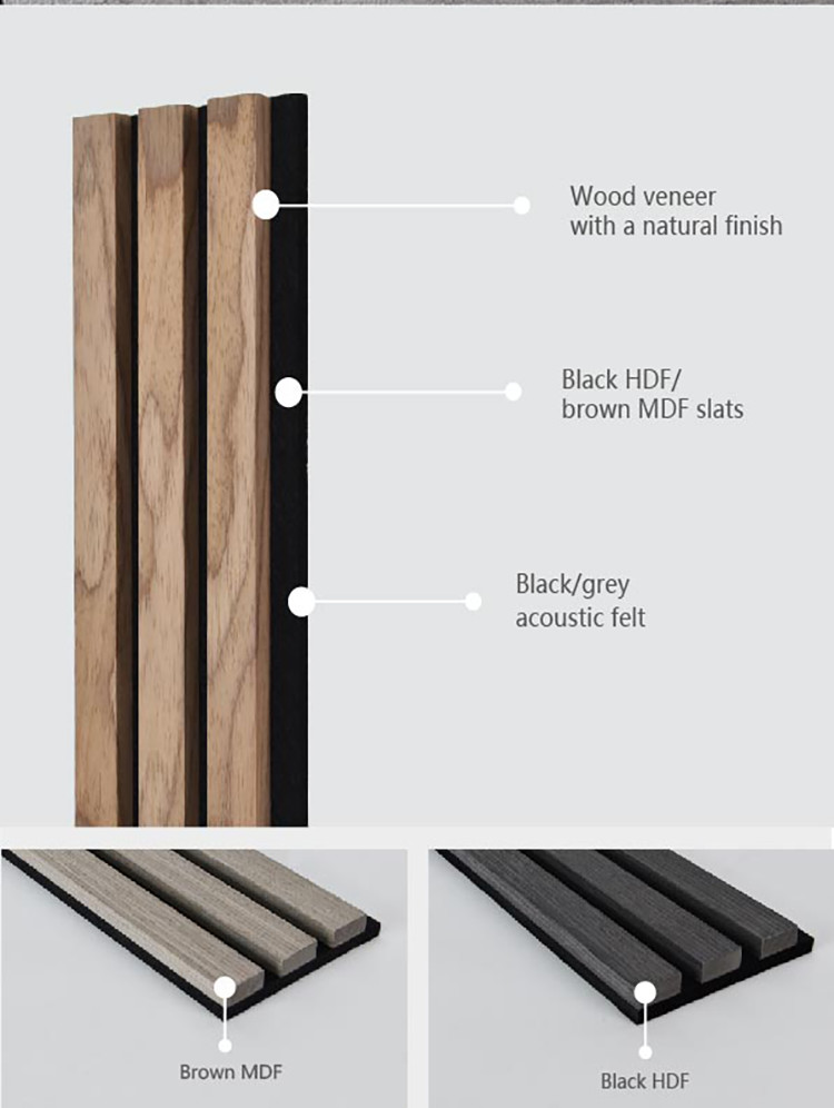 Three Side Wood Veneer Slat Wall Acoustic Panel Walnut E0 Grade 21mm Thick