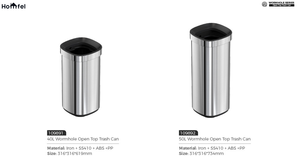 SS Rectangle Open Top Trash Bin ，Open Lid Trash Can Stainless Steel