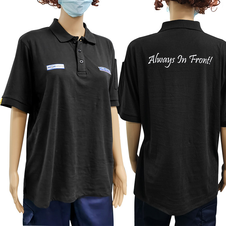 Unisex Cotton Carbon Fiber Lapel ESD Anti Static T Shirt