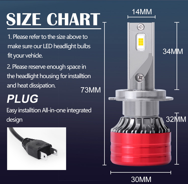 1 Copper 38W Red Casing H7 H11 H4 Universal For Car Headlight LED Bulbs