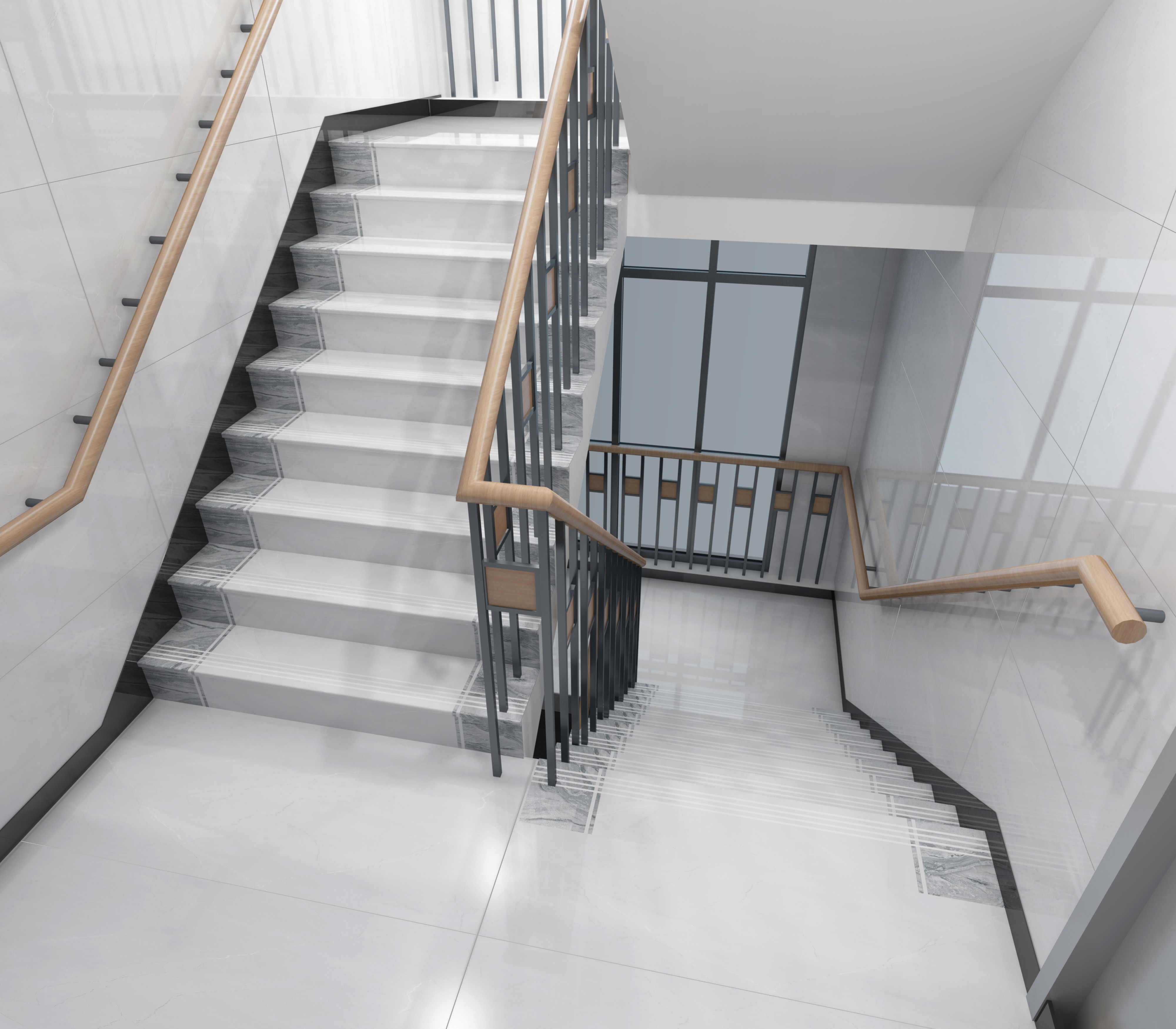 High Glossy Stair Ceramic Tiles Staircase Carrara White Porcelain Tiles