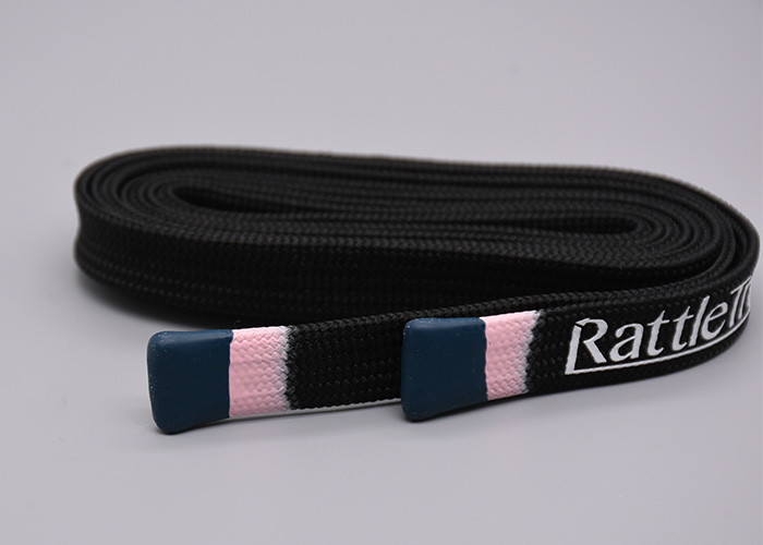 Customized 12mm Elastic Drawstring Cord Renewable Black Hollow With Silk Screen Drop Silicone Tip