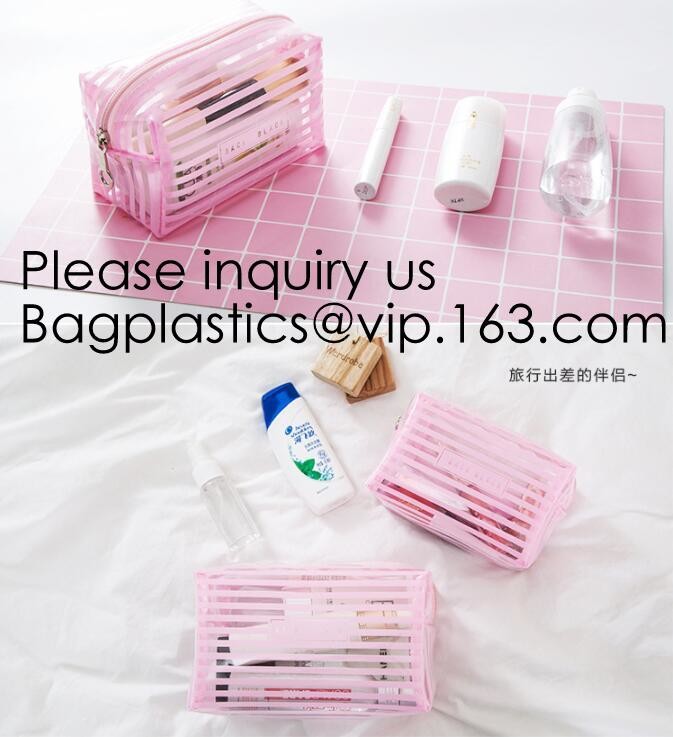 Clear Zipper Pouch with Strap Makeup Bag PVC Cosmetic Pouch,Printing Clear k Cosmetic PVC Pouch, bagease, bagplast