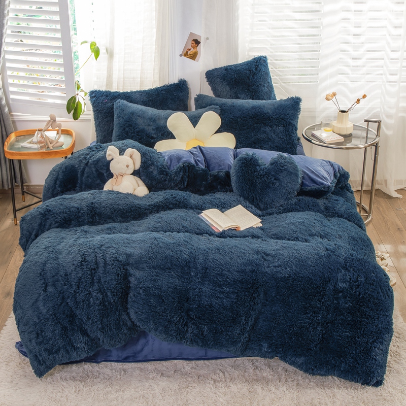 European and American Style Solid Color Thickened Warm Mink Velvet Duvet Bedding Set