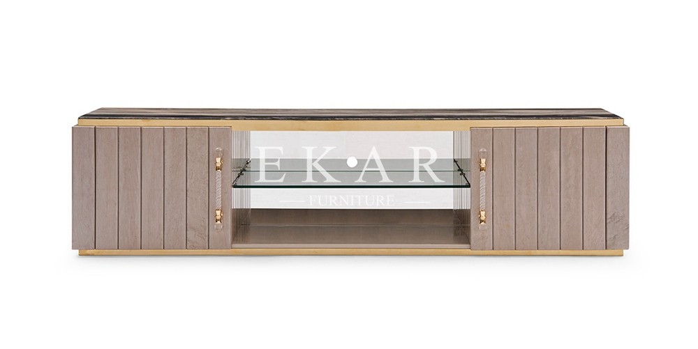 Modern Luxury New Design Marble Tv Stand With 2 Cabinet