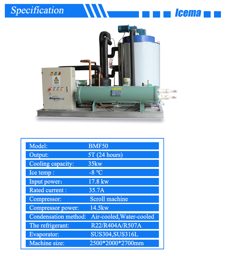 Automatic Fresh Water Flake Ice Machine 50 Tons Direct Cooling