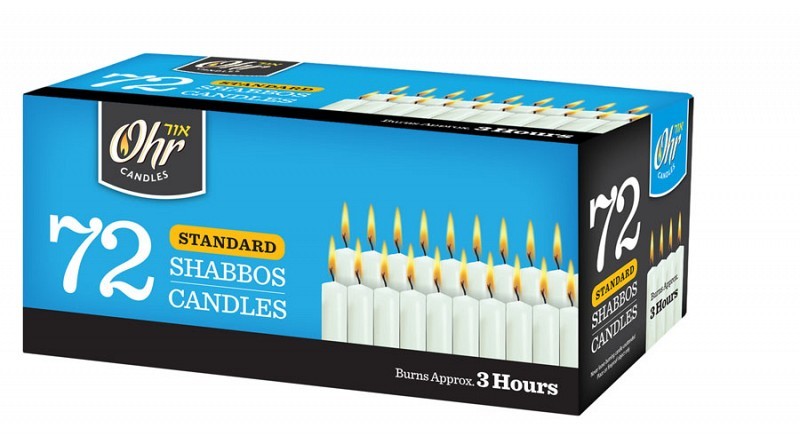 72pk paraffin wax white unscented shabbos candle packed into printing box