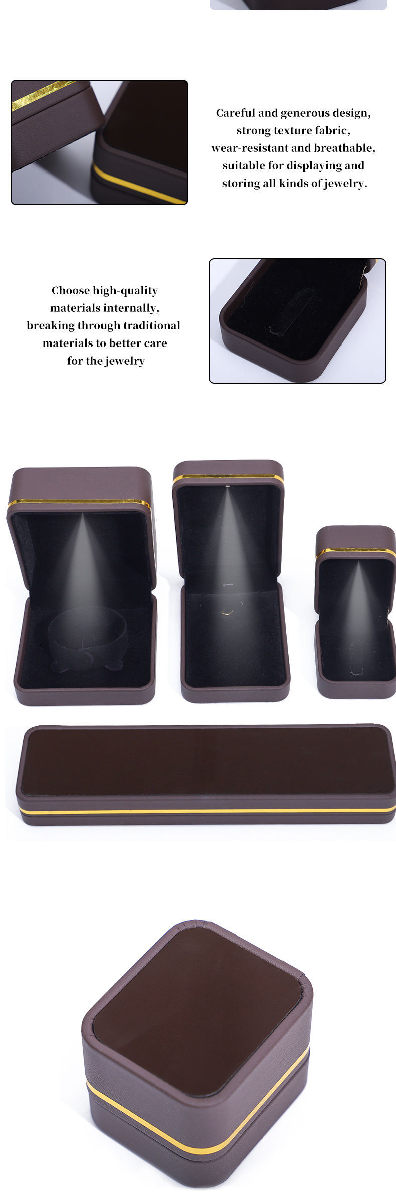 Han Hong Rectangle Jewelry Box with LED Light and Velvet Lining Luxury Accessories