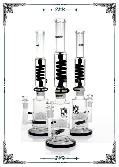 Sprinkler Gridded Inline Perc Glass Bong Smoking , 5 Inches Freezable Coil