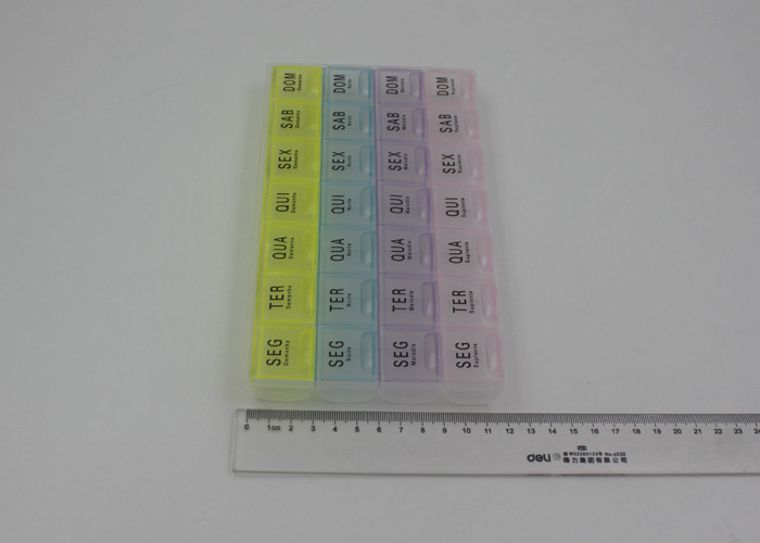 Personal 28 Compartments Monthly Pill Box With Colored Lid And OEM Printing