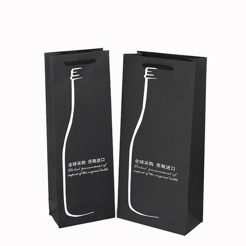 Varnished Hot Stamping Kraft Paper Wine Bags With Handles Beverage Packaging Solution