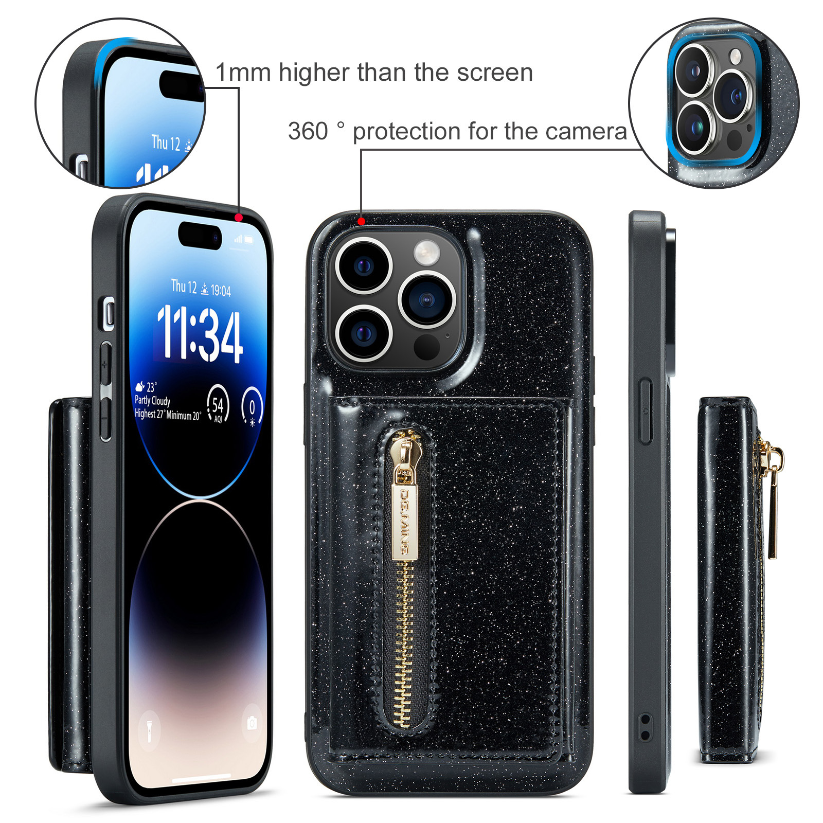 For IPhone15 Pro Max Flash Wallet Protector PU Mobile Cover IP14 Pro 2 in 1 Magnetic Cell Phone case