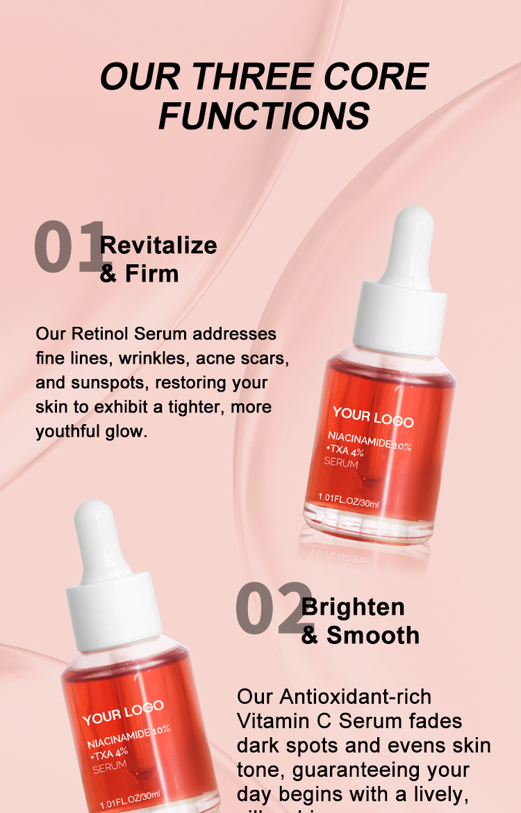 Private Label Niacinamide 10 and Txa 4 Serum Dark Spot Aha Organic Moisturizing Rejuvenating Niacinamide Face Care Serum