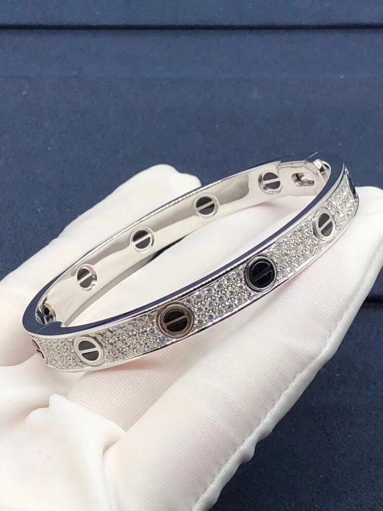 Factory Custom Fine Jewelry 18k White Ogold LOVE Bracelet, Diamond-Paved, Ceramic Bracelet