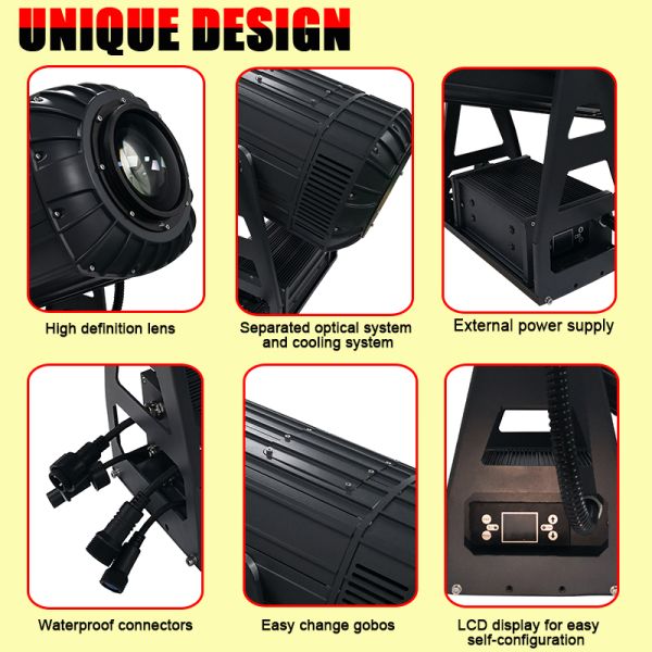 750W Outdoor LED Zoom Gobo Projector IP65 Waterproof with 5-50 Zoom & 20-100m Projection for Building & Event Advertising