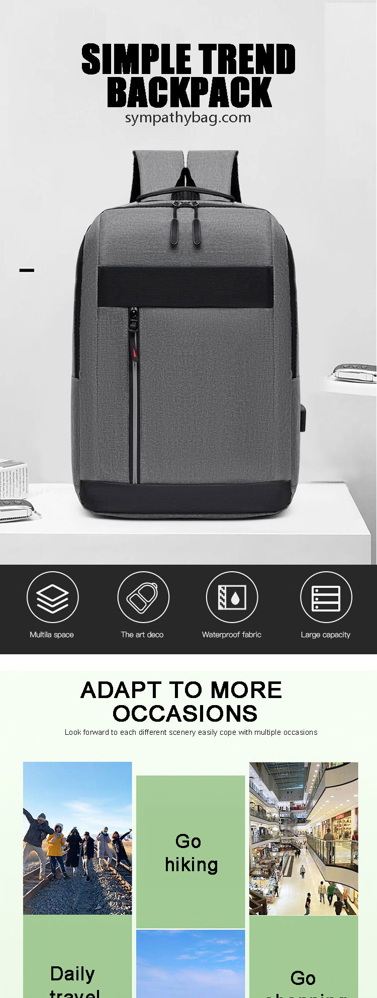 Leisure Unisex Sports Backpacks , Business Men's Computer Bag Customized Logo