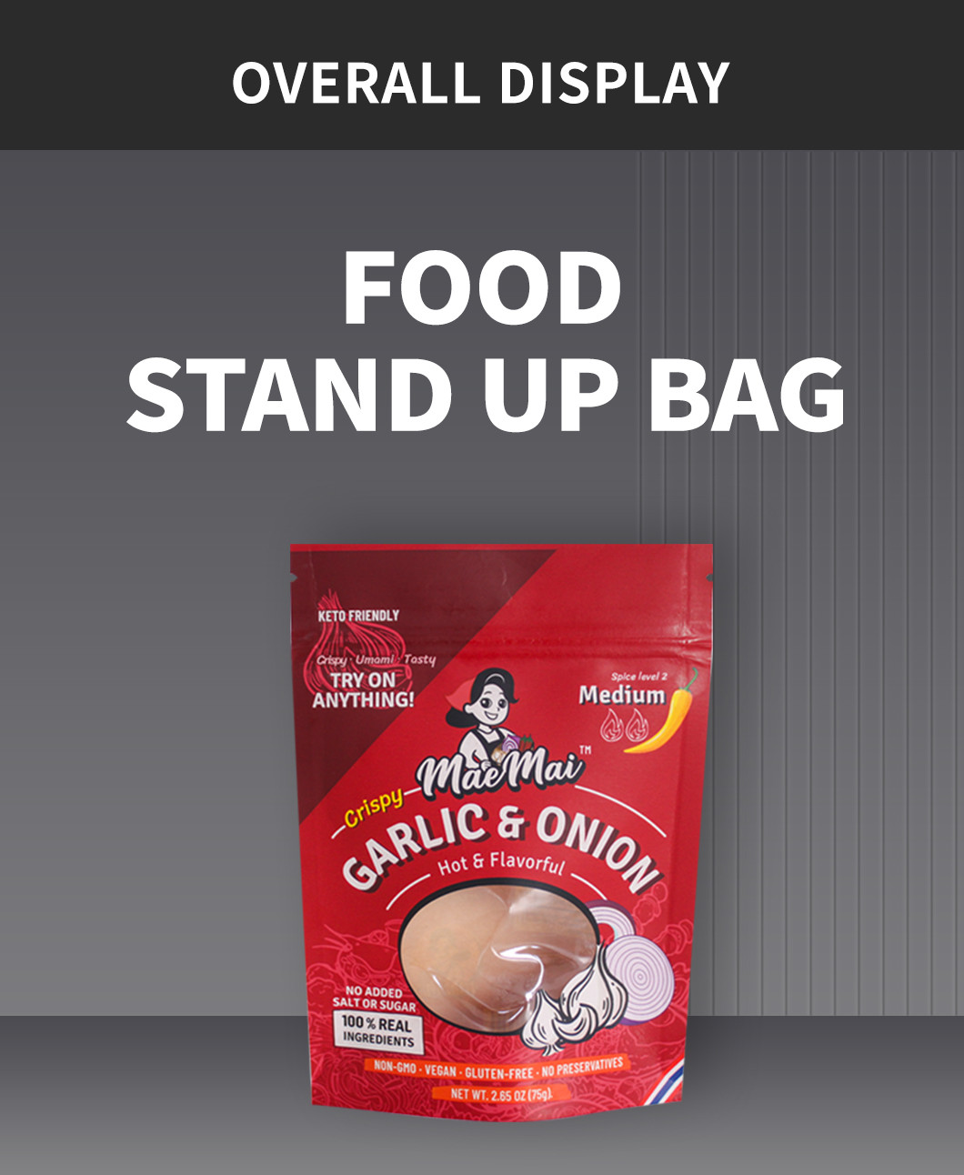 Moisture Proof Dried Food Packaging Bag With Matte Window And Tear Notch