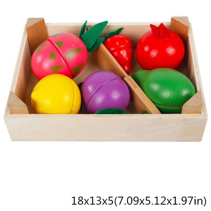 Water Paint 1.94in Wooden Fruit Cutting Set Kitchen Role Play