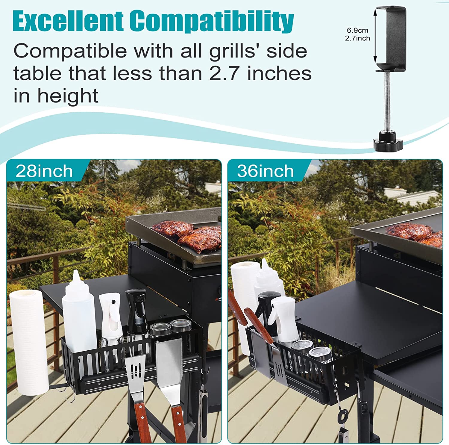 Space Saving BBQ Accessories Storage Metal Outdoor Grill Caddy with Non-folding Rack