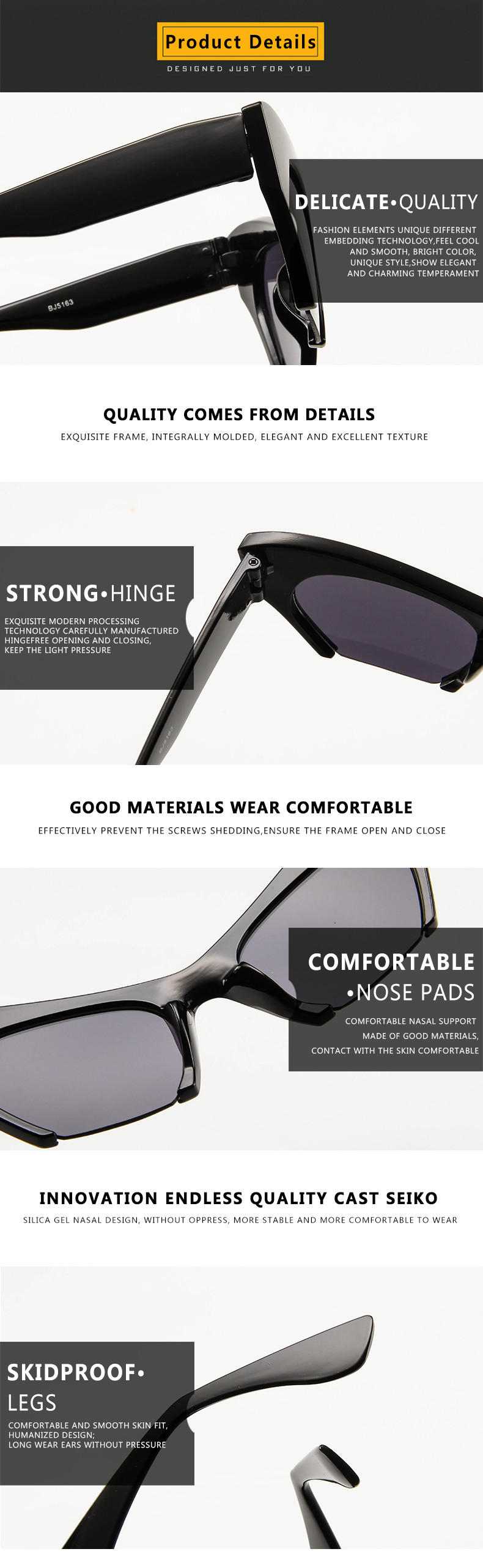 Trendy Fashion Half Frame Cat Eye Women Plastic Hot Sale Sunglasses BSCI