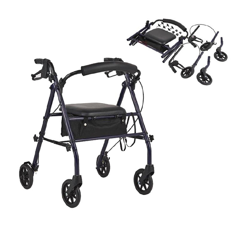 Four Wheels Aluminum Medical Folding Wheelchair Rollator Walker