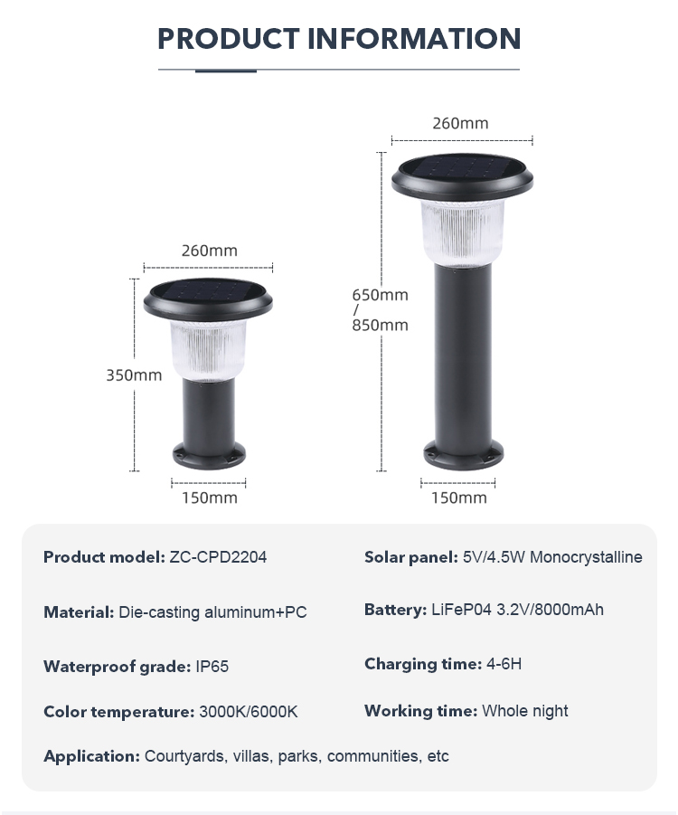 Customized Garden Solar Powered Lawn Light With 3.2V 8000mAh Battery