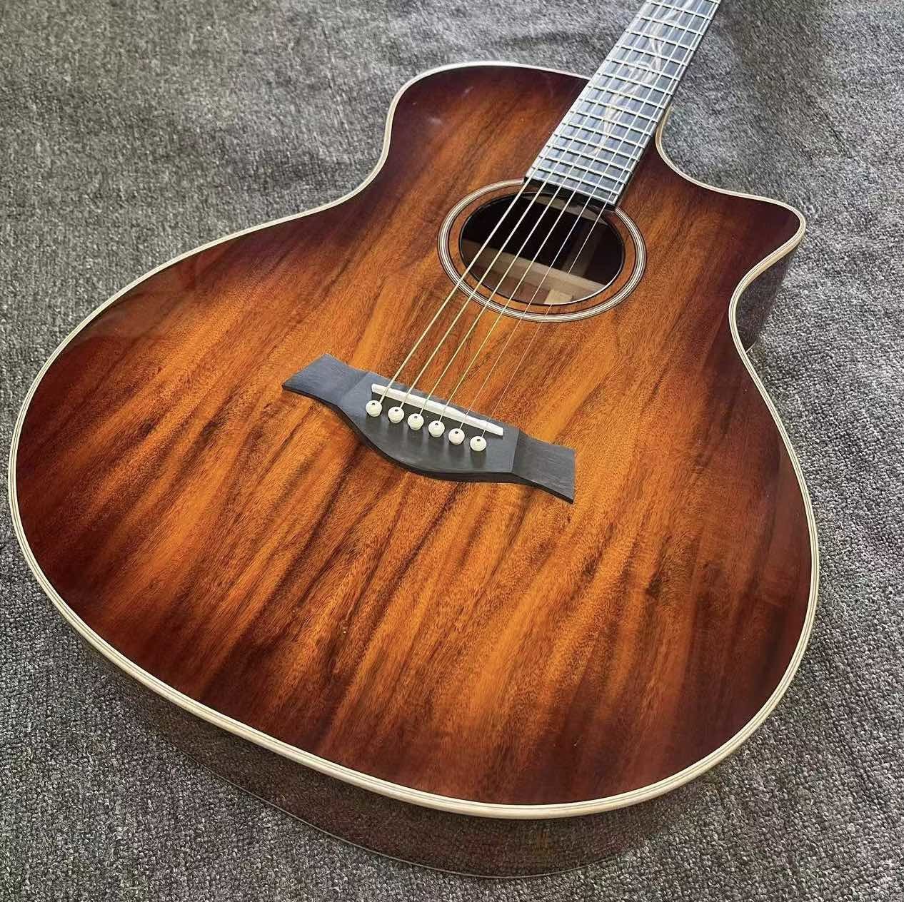 Custom 6 Strings KOA Wood Taylor Style Acoustic Guitar Glossing Finish Body Matt Neck Open Tuner