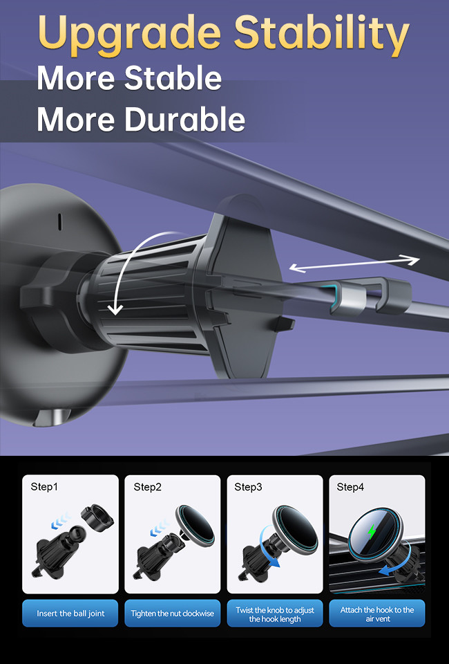 Sleek And Stylish Magsafe Wireless Charger Car Phone Holder With Strong Magnetic Suction And Customizable Running Light