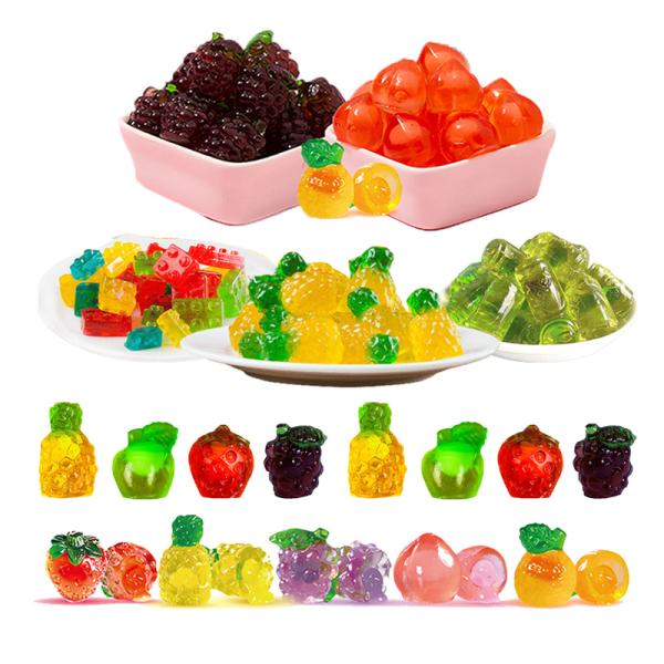 Colorful 3D 4D gummy candies in various shapes
