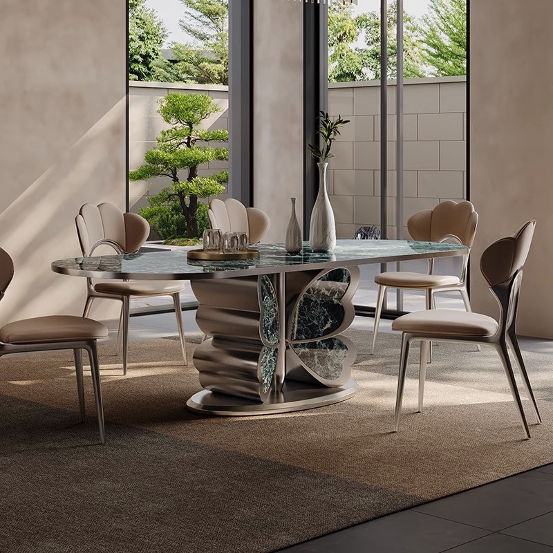 Fashionable Hotel Restaurant Furniture Marble Butterfly Shape Metal Base Dining Table