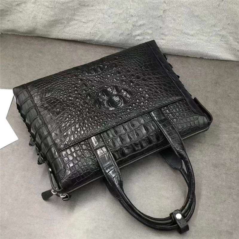 Exotic Genuine Crocodile Skin Businessmen ZIP Laptop Briefcase Authentic Alligator Leather Male Top-handle Working Purse