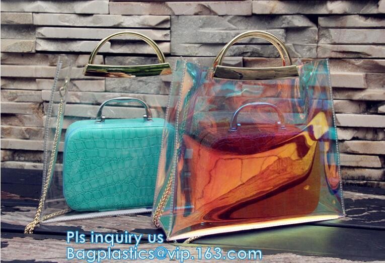 customized clear pvc tote bag handbag, Trendy Lady Handbags with Zipper Handle Shoulder Tote Bag, Envelope Clutch Bag Ha