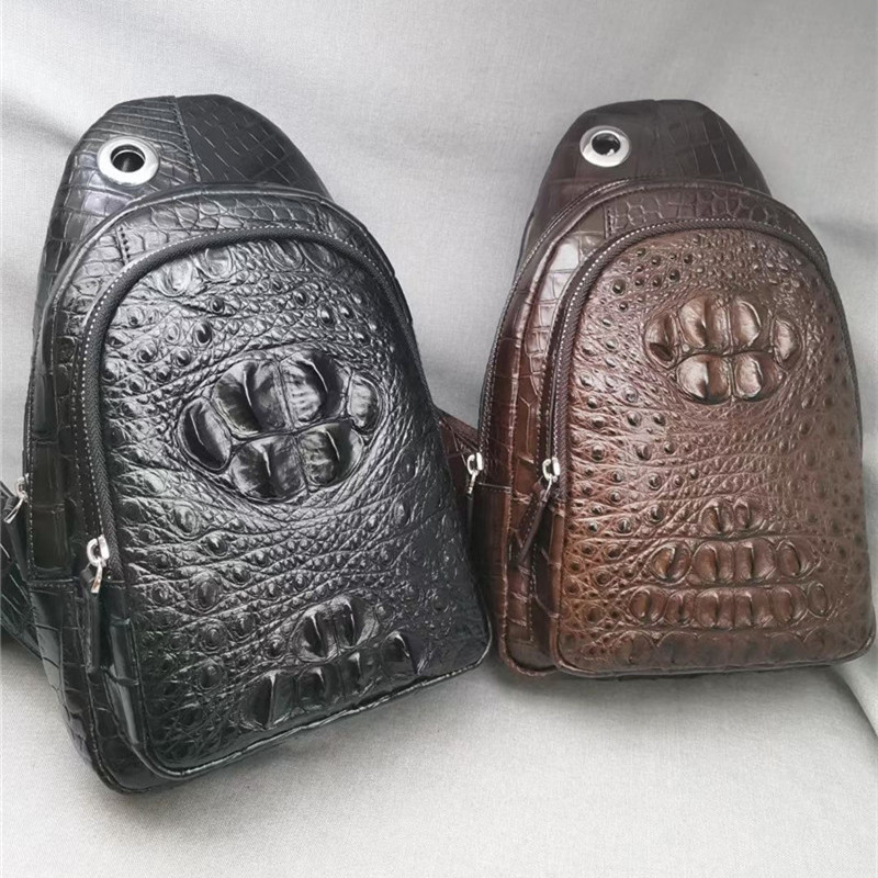 Genuine Real Crocodile Skin Men's Casual Chest Bag Authentic Alligator Leather Male Crossbody Bag Messenger Bag