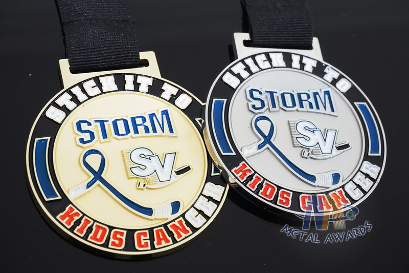 Hockey Baseball Award Medals 10k Metal With Soft Enamel Sublimated Ribbon