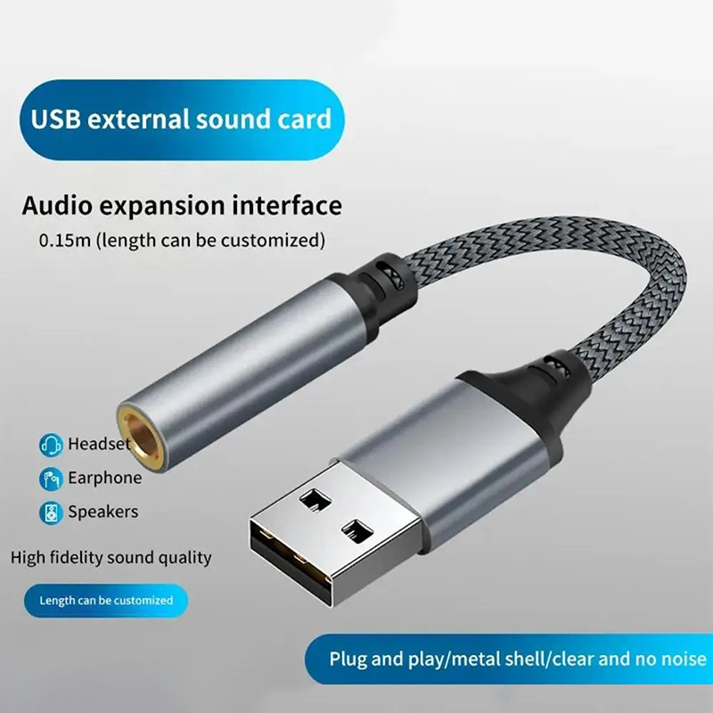 Professional Audio Interface USB Sound Card 2 In 1 USB To 3.5MM Jack Aux Audio Adapter
