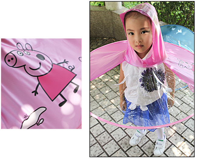 Child Kid Umbrella Cap Peppa Pig Rain Cloak Baby Flying Saucer Pink Color