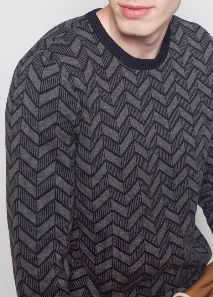 Half Wool / Cotton Double Layer Sweater , Jacquard Winter Pullover Sweaters