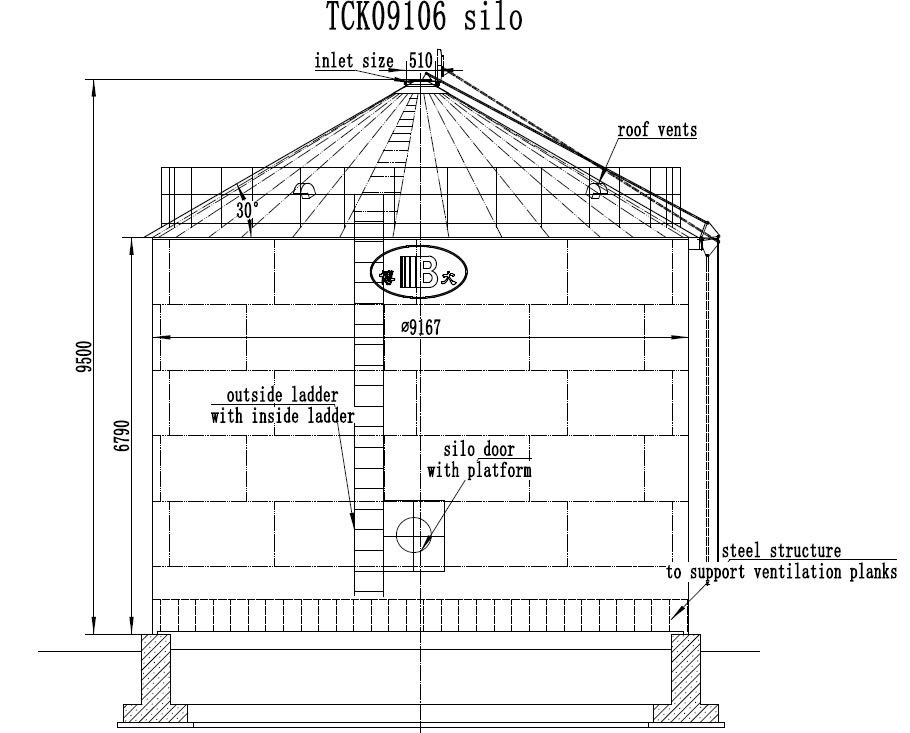 500T 1000T 10000T Vertical Grain Storage Silo , Hot Dip Galvanized Flat Bottom Grain Bins