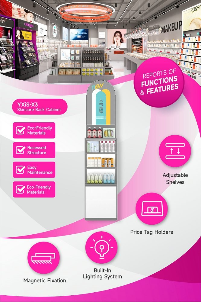YXiS-X3 40mm Soft Film Light Box Skincare Display Cabinet with Adjustable Shelves