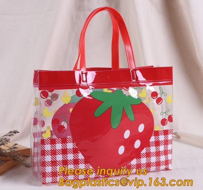 Factory Custom made Environmental PVC clear packaging toy storage handle bag,plastic tote packaging bag with handles fro