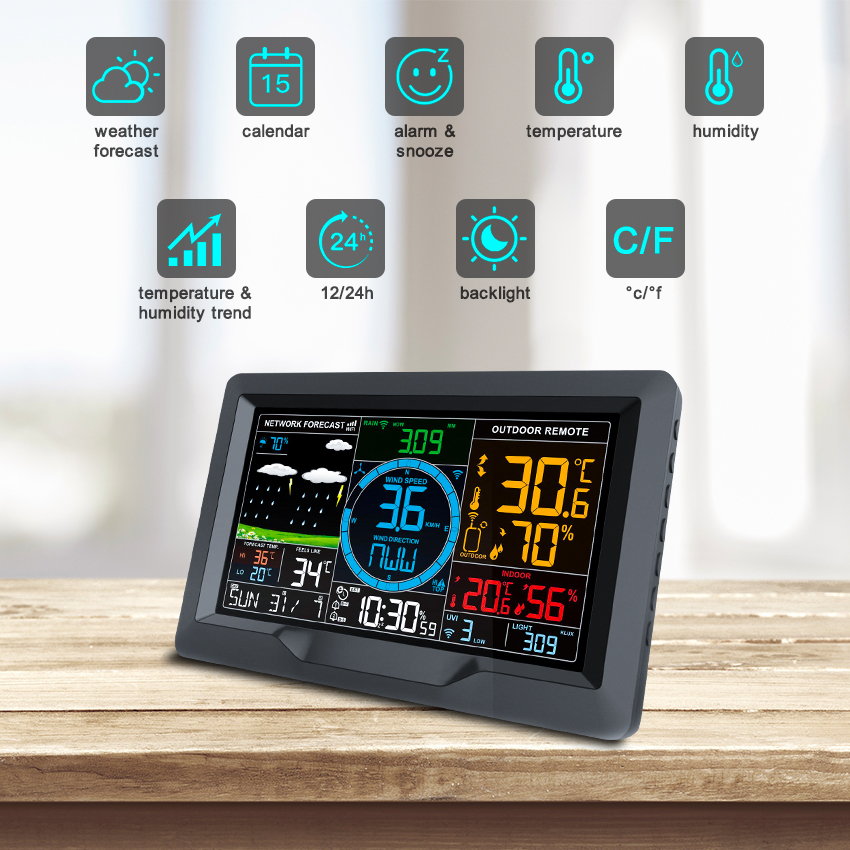 Rain Range 0 To 9 Solar Powered Outdoor Weather Station With Wind And Humidity Sensors